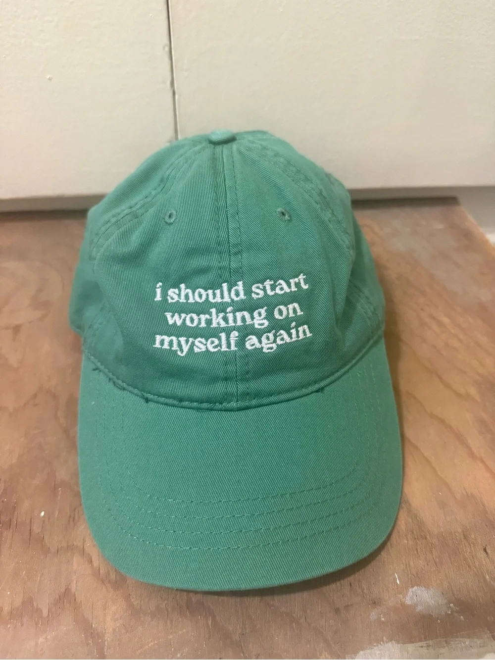 Green Embroidered 'I Should Start Working On Myself Again' Baseball Cap